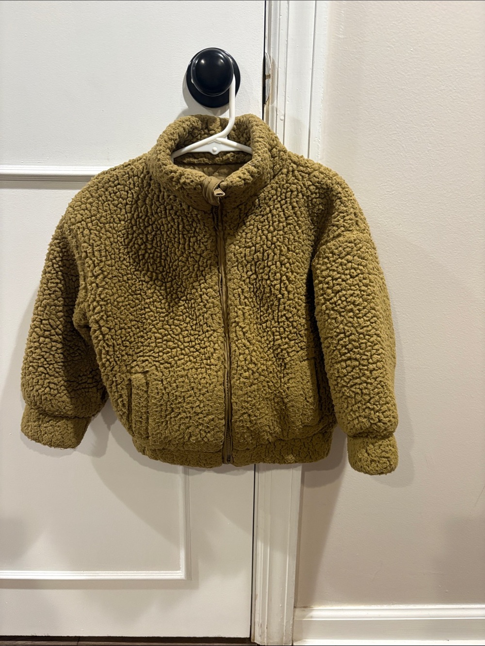 Sherpa Zip-Up Puffer Jacket for Kids in Olive Green